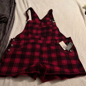 Black & red plaid shortalls